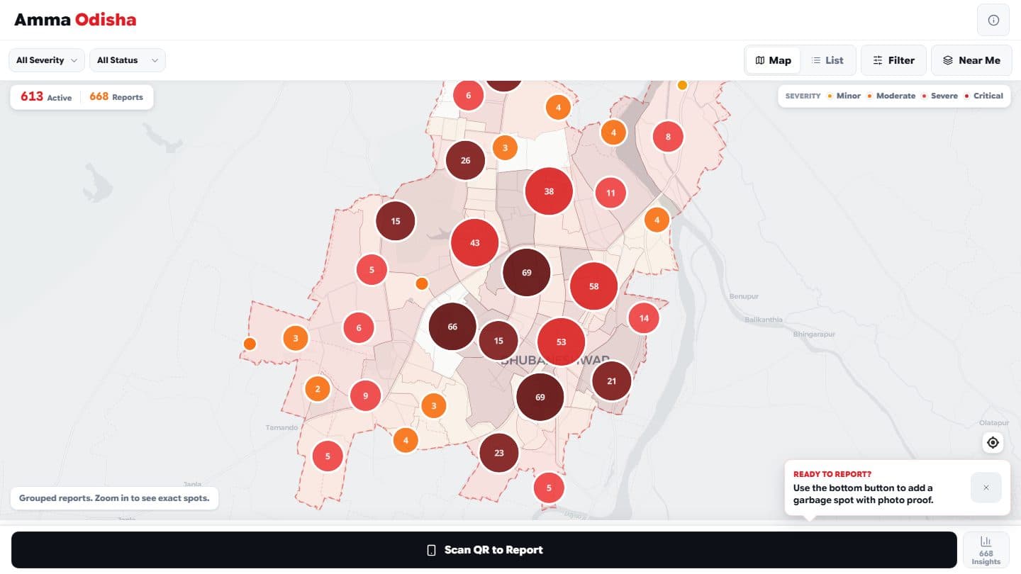 Screenshot of Amma Odisha — Civic Issue Reporting Platform