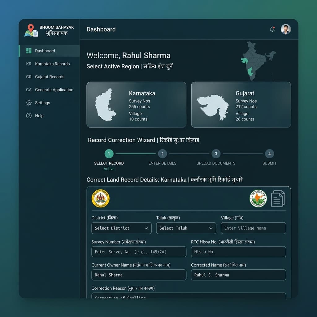 Screenshot of BhoomiSahayak — Land Record Correction Assistant