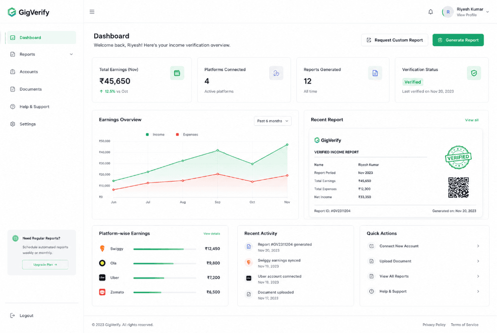 Screenshot of Portable Income Proof for Gig Workers