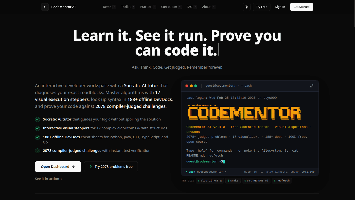 Screenshot of CodeMentor AI — Agentic Coding Tutor